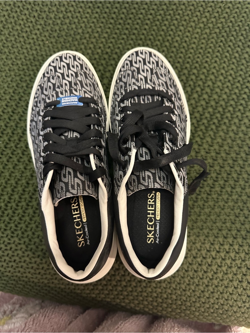Skechers Black & White Patterned Lace-Up Sneakers